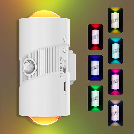 Night Light with Motion Sensor, Rechargeable Color Changing LED Night Lights Stick-on Magnet, 0-100LM Adjustable Brightness Nightlights for Toilet Hallway Bedroom Stairway (RGB-01)