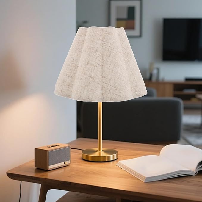 Homoyoyo Floor Lamp Shade: Linen Table Lamp Shade - Pleated Scalloped Lampshade - Decorative Fabric Light Cover Replacement For Bedside Floor Lighting Beige