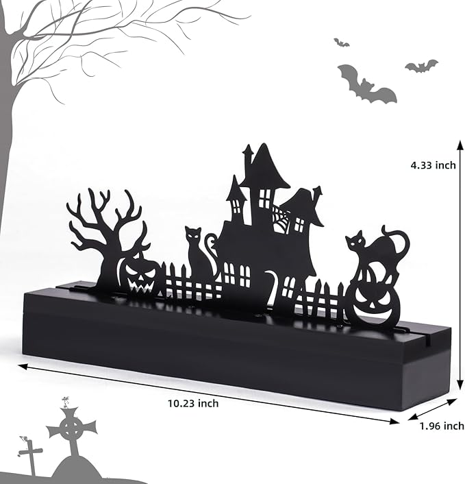Halloween Table Decor Led Lights Silhouette Decoration Metal Horror Pumpkin Battery Operated Indoor Decoration for Tabletop,Party, Home, Window