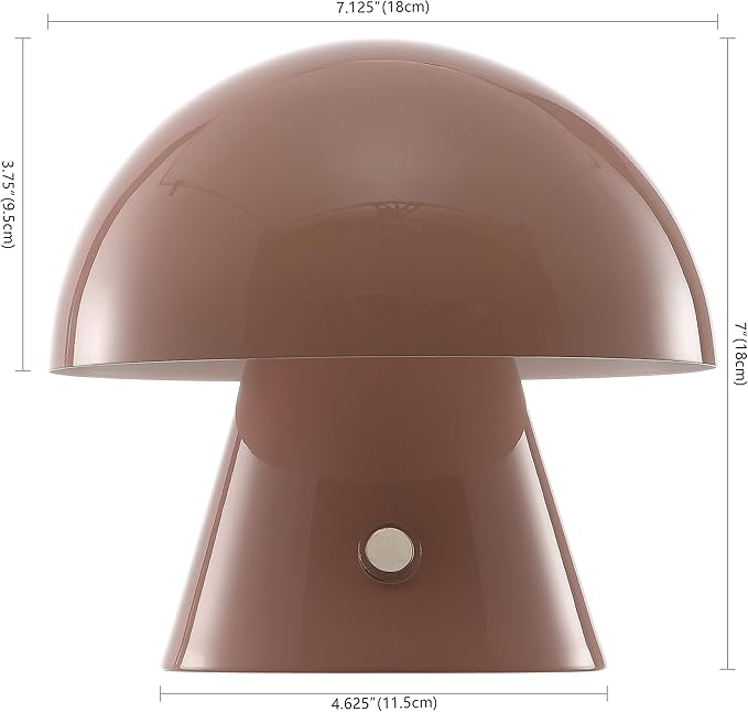 JONATHAN Y 7" Pink Rechargeable Cordless Mushroom Table Lamp, Portable LED Nightstand Lamp for Bedroom Living Room, Metal Shade, 3-Way Dimmable Touch Sensor Modern Accent (JYL7116D)