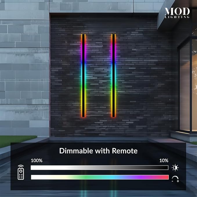 𝗠𝗢𝗗 𝗟𝗜𝗚𝗛𝗧𝗜𝗡𝗚 Haylen RGB | Long Outdoor Wall Lights, 7 Colors and 358 Light Effects, Dimmable with Remote Modern Linear Exterior Light Fixture, Waterproof Wall Sconce 45W, 2-Pack (RGB | 67")