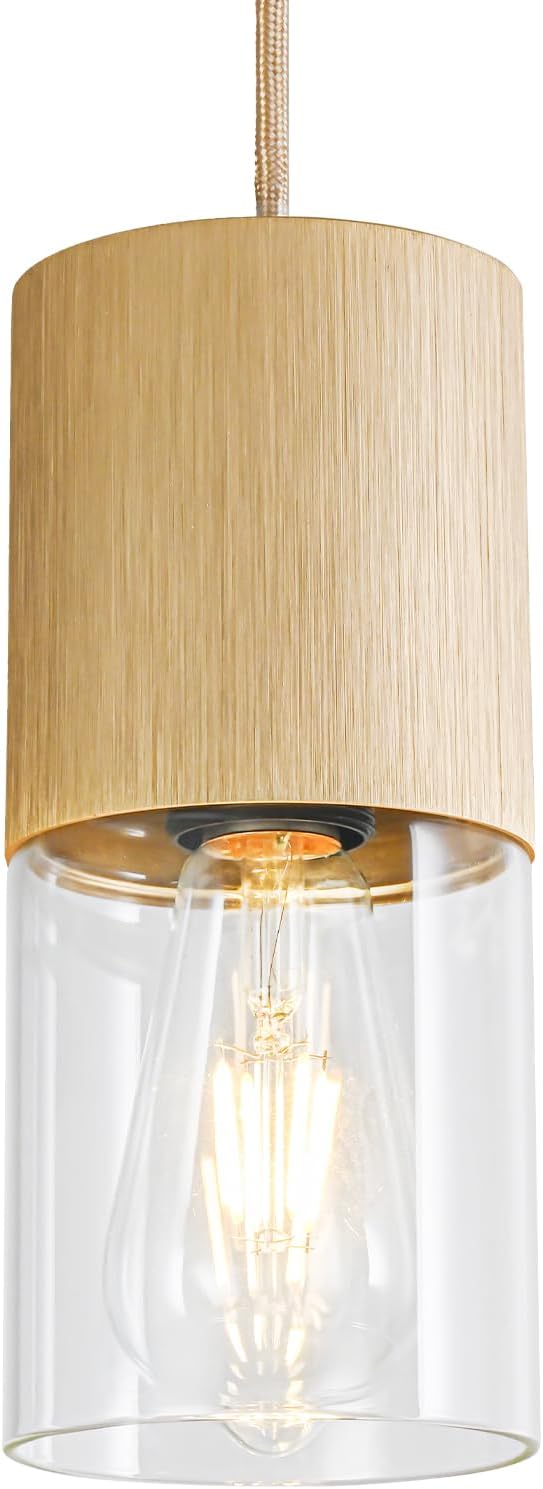 Gold Pendant Light Fixtures, Adjustable Modern Pendant Lights for Kitchen Island, Industrial Clear Glass Pendant Lights for Dining Table Hallway Bedroom Living Room,1 Pack