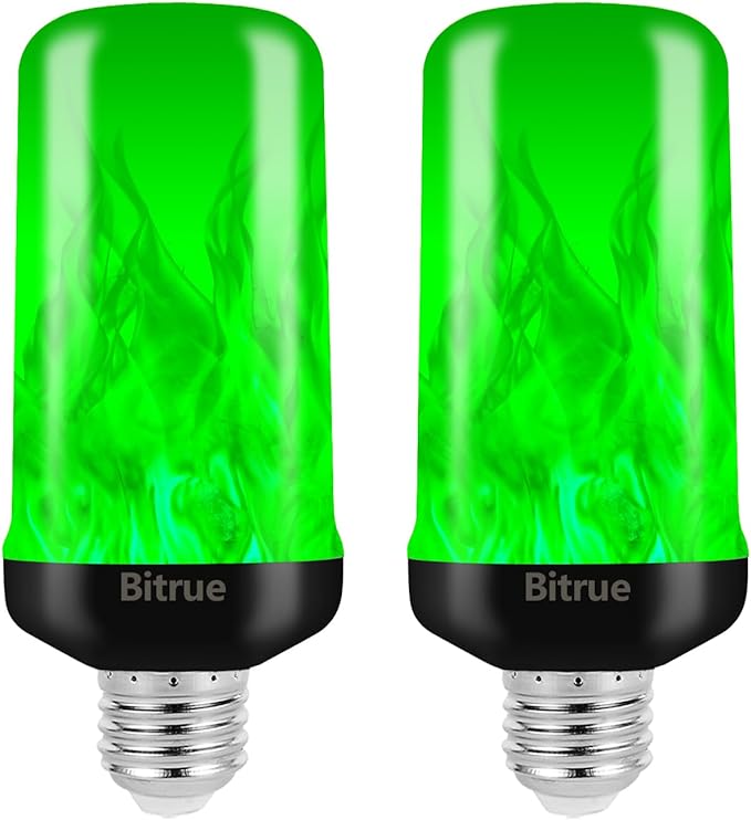 Bitrue LED Flame Light Bulbs, 4 Modes Green Flame Effect Bulbs, E26 Base Fire Light Bulb with Gravity Sensor, Flickering Light Bulbs for Halloween Home Decor(Green 2 Pack)