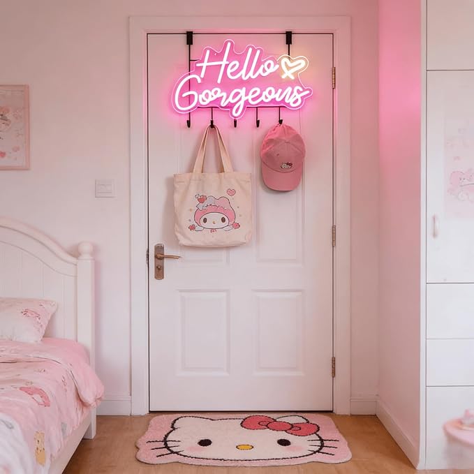 Hello Gorgeous Neon Light for Wall Decor, Pink USB Powered LED Sign with Dimmable Switch, Neon Sign for Home, Wedding, Birthday Backdrop, Party (Pink02)