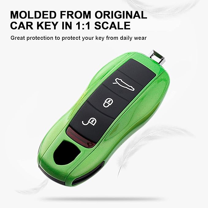 x xotic tech Green Key Fob Cover Smart Remote Shell Case, 3 pcs Set Full Protection, Compatible with Porsche Boxster Cayman 981 Carrera 911 991 918 Spyder Macan Cayenne Panamera