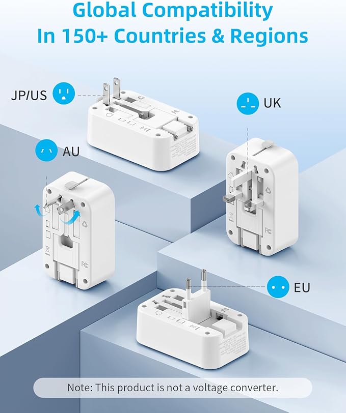 Travel Adapter PD 20W, Mini Universal Travel Adapter with 1 AC Outlet and USB Fast Charging, Ultra Thin International Plug Adaptor for US to European UK Italy Spain New Zealand (Type C G A I)