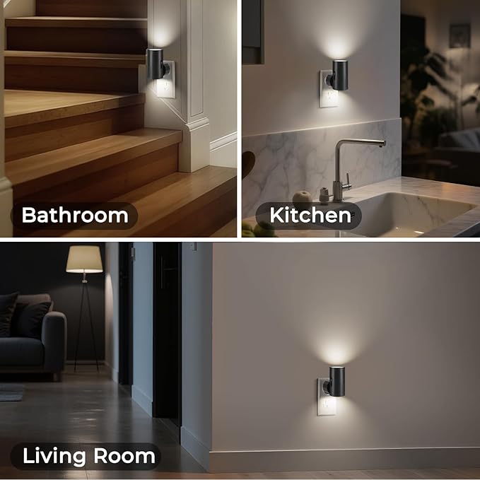 LED Motion Sensor Night Light,Motion Activated Night Light & Dusk to Dawn Sensor Night Light Plug into Wall 5-300LM Adjustable Brightness,5000K Daylight,for Kitchen,Hallway Bedroom,Stairs, 2 Pack