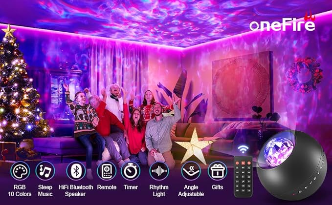 OneFire Galaxy Projector with Gifts Box/240 Lighting Modes/15 White Noise/Bluetooth Music Galaxy Projector for Bedroom Adults,Teen Stuff Room Lighting Bedroom Decor for Teen Girls&Teenage Boy Gifts