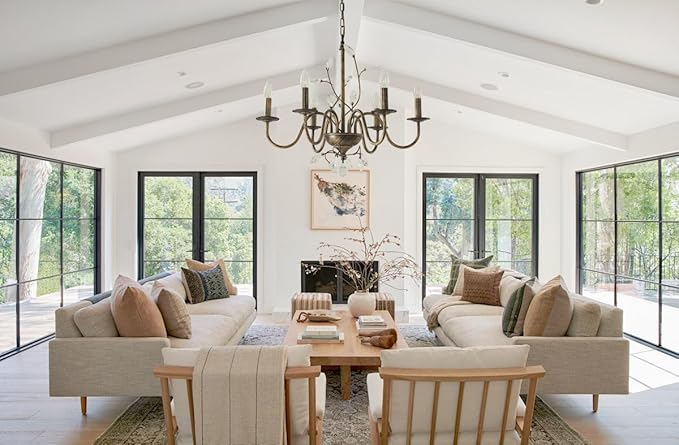Farmhouse Crystal Chandelier,26 Inch Modern Flower Branch Oil-Rubbed Bronze Rustic Vintage Hanging Pendant Ceiling Light Fixture for Living Room Dining Room Bedroom Foyer Entryway