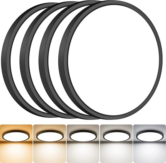 slochi 4Pack LED Flush Mount Ceiling Light Fixture, 7 Inch 15W, 1500LM, Super Slim 0.7 Inch, 3000K-6500K Adjustable Low Profile LED Ceiling Lights for Bathroom, Closet, Hallway(Black)