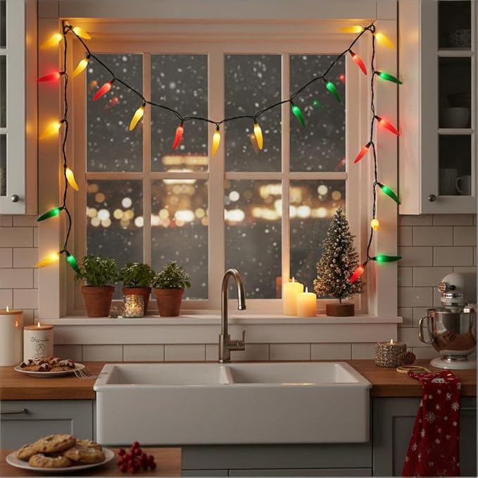 Red Green and Yellow Chili Pepper String Lights, 13.6Ft Multicolor Christmas Decorations Lights with 35 Hot Chili Pepper Bulbs, Warm White Chili Pepper Lights for Kitchen Patio Garden Cinco de Mayo