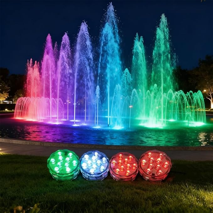 Submersible LED Lights with Remote Control Color Changing IP68 Waterproof Pool Lights for Aquarium, Pond, Hot Tub, Vase, Party & Holiday Decorations(4 Pack)