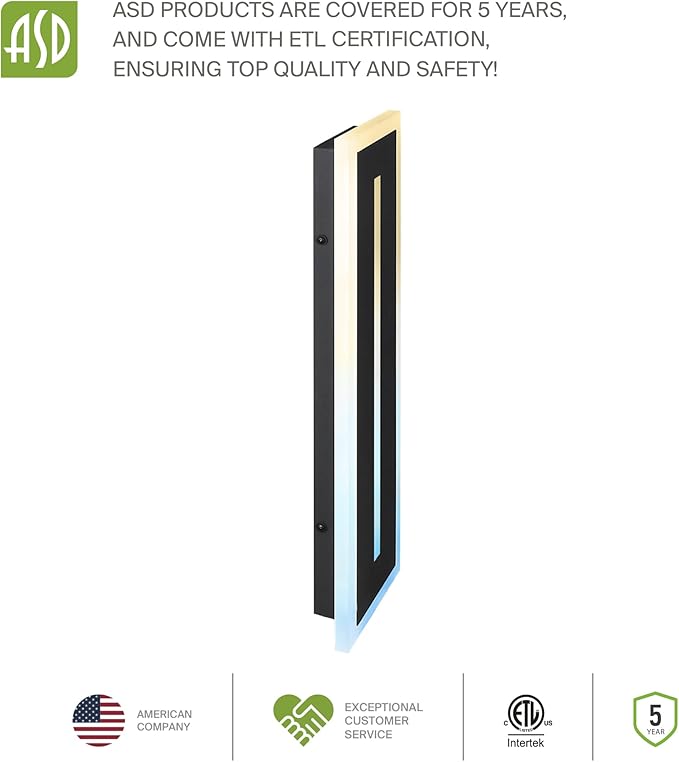 ASD LED 36" Long Wall Mount Light Fixture, Outdoor & Indoor Linear Sconce | 3CCT, Dimmable, Waterproof, Anti-Rust, ETL Listed | 30W 1850LM 3000-5000K 100-277V | Exterior Porch Lighting | Black, 2 Pack