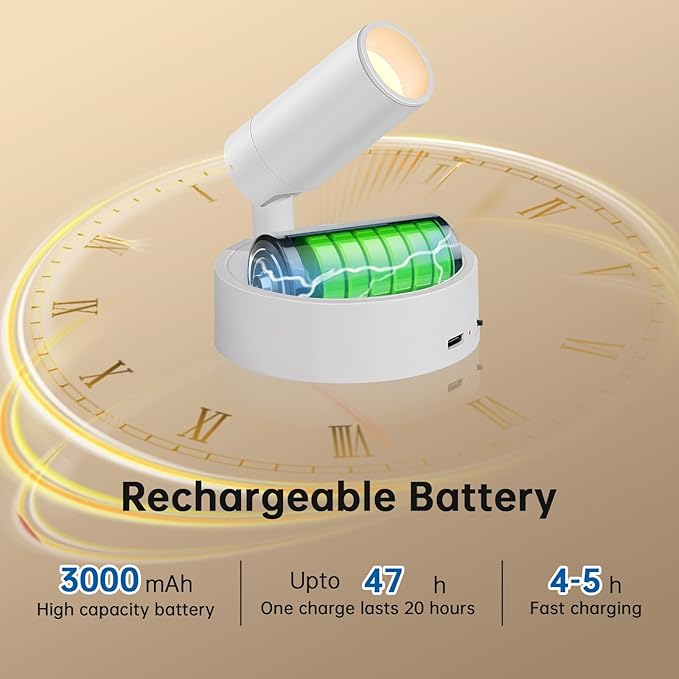 Wireless Led Spotlight Indoor, Plant Spotlight Indoor with Remote Dimmable, 350° Rotate,Uplighting Battery Powered Ceiling Light for Artwork Painting Plant Picture Lights, 2 Pack