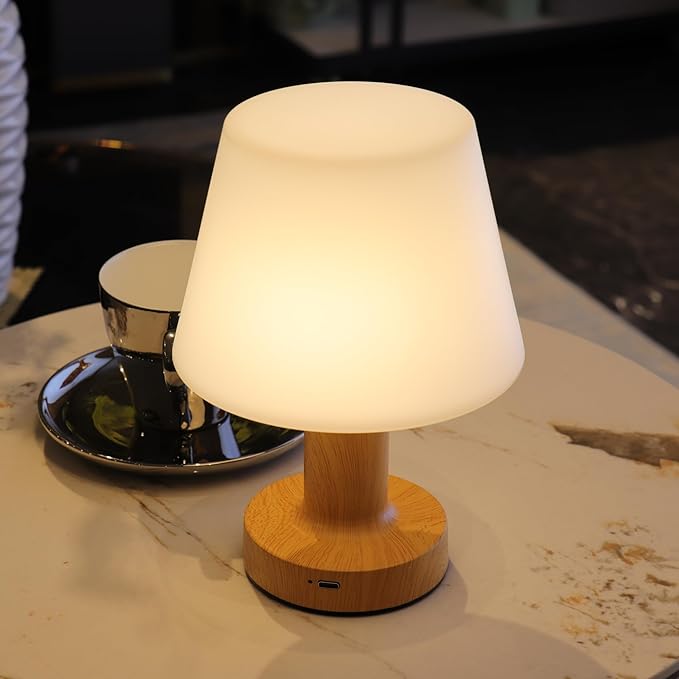 Small Mushroom Table Lamp, Cordless Night Light with 2600mAh Rechargeable Battery, Stepless Dimming Desk Lamp with 3 Colors for Bedroom/Patio/Living Room (White-2)