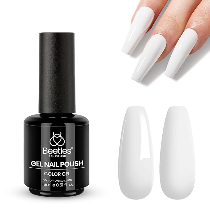 Beetles White Gel Nail Polish - French White 1PC 15ml Gel Polish Soak Off UV LED Needed Nail Art Manicure Salon DIY Design at Home Spring Nails Gifts for Woman