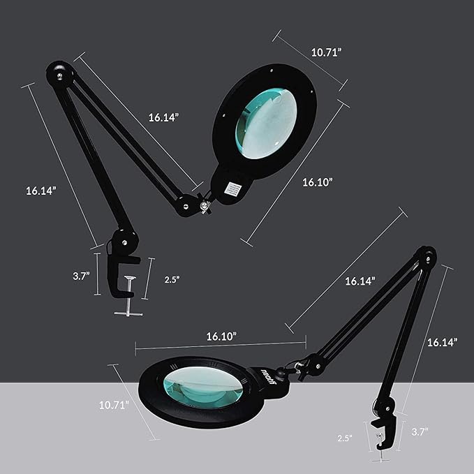 Neatfi XL Bifocal LED Magnifying Lamp – 7-Inch Acrylic Lens, 2.25x & 6X Magnification, 1,600 Lumens, Dimmable LED, Adjustable Arm, Hands-Free Close Work (Black, with Clamp)