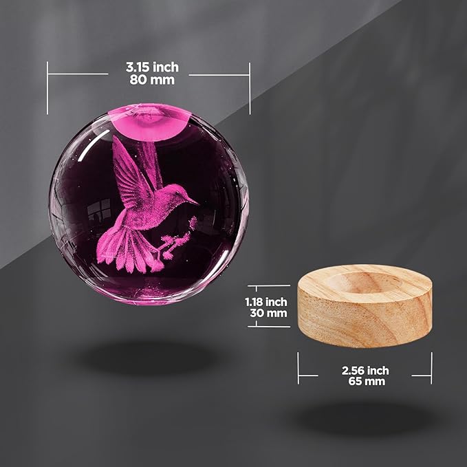3D Hummingbird Crystal Ball Night Light 3.15 inch Hummingbird Figurines Glass Ball Lamp with 16 Color Changing and Remote Hummingbird Decor Gifts Ideal for Women Friends Christmas Birthday