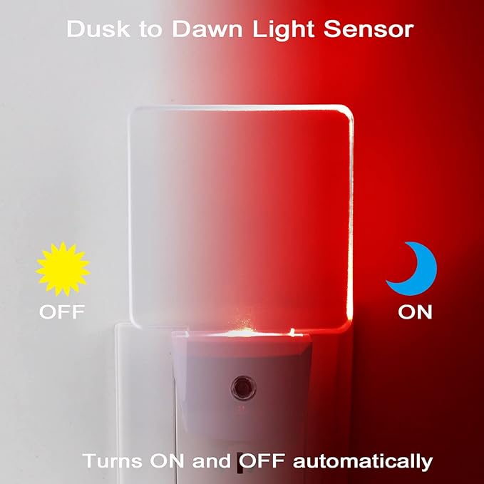 Red Night Lights Plug in 2 Pack, 0.5W Red Light Night Light with Dusk to Dawn Sensor, Auto On/Off LED Night Light Plug into Wall Pefect for Babyroom, Bedroom, Bathroom