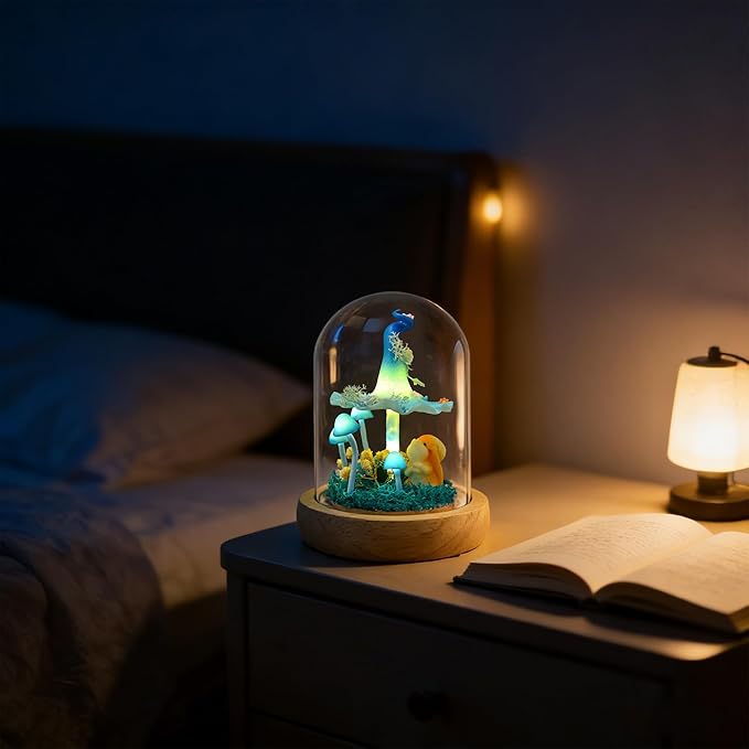 QUELIEN Mushroom Lamp,Mothers Day Mom Gifts for Mom,Light Up Mushroom in Glass Dome,Birthday Party Decorations,Ideal Birthday Gift,GirlfriendGift