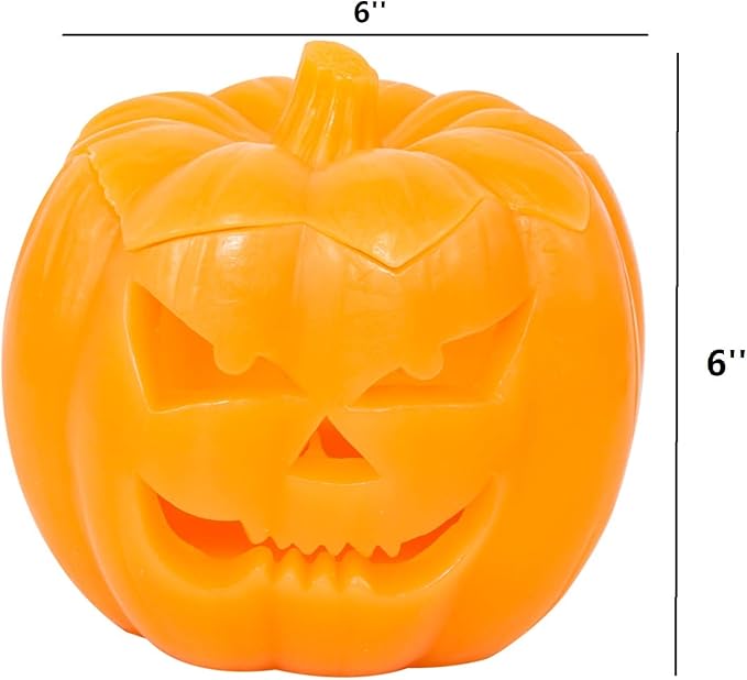 Halloween LED Jack-O-Lantern Pumpkin Lights Battery Operated, Scary Orang Pumpkin Halloween Flameless Flickering Real Wax Candle with Remote for Halloween Home Table Decoration（6'' Height