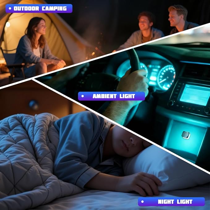 4PCS Car Interior USB LED Light, Portable Plug-in Bright Vehicle Atmosphere Decor Lamp, Small Automotive Inside Decoration Ambient Night Light Kit, Universal for SUV Van Truck (Ice Blue)