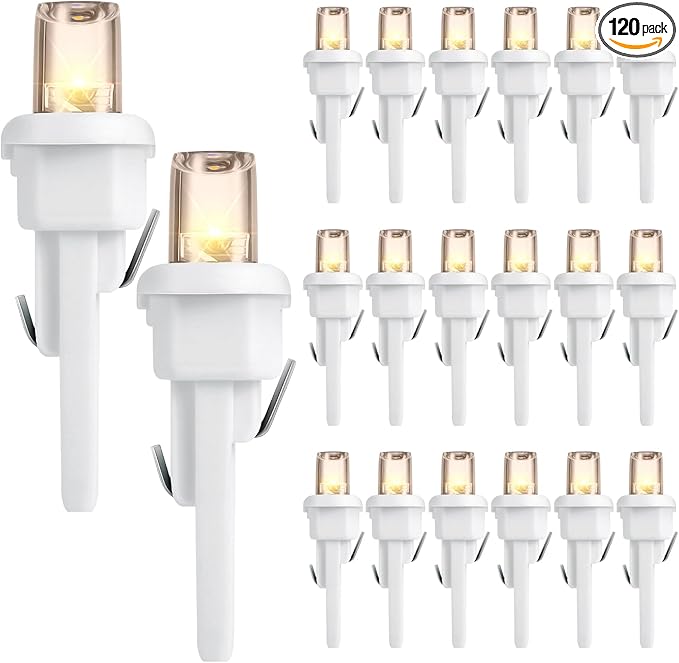 Honoson 120 Count 5 mm LED Halloween Replacement Bulbs Bulk Wide Angle Christmas Light Xmas Tree String Replacement Festival Light Decoration (White Base with Warm White Bulb)