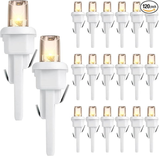 Honoson 120 Count 5 mm LED Halloween Replacement Bulbs Bulk Wide Angle Christmas Light Xmas Tree String Replacement Festival Light Decoration (White Base with Warm White Bulb)