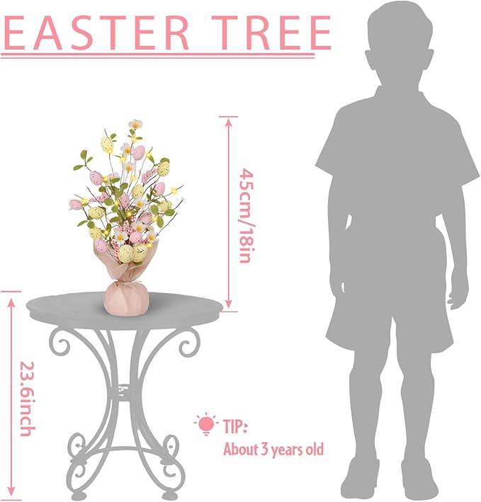 18inch Easter Decorations with Eggs & LED Lights Battery Operated Perfect Egg Tree for Indoor Easter Table Decorations & Holiday Decor