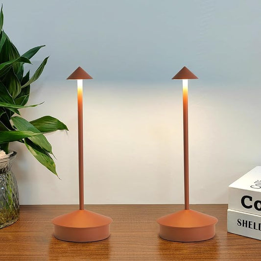 2 Pack Aluminum Cordless Table Lamp, 6000mAh Rechargeable Table Lamps, Portable Touch LED Lamp, Outdoor Waterproof Dimmable Cordless Rechargeable Table Lamps for Restaurant/Patio- Black (Brown)