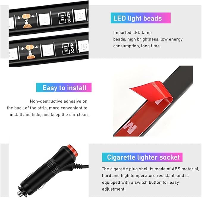 Car LED Strip Light, 24 LED RGB Auto Interior Atmosphere Lights, Cigarette Lighter Under Dash Ambient Night Light, Interior Decorative Lamp Lighting Kit Car Accessories (Blue)