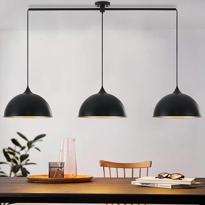 Pendant Lights Kitchen Island, 3-Pack Dome Pendant Light Fixtures with Black and Gold Finish Farmhouse Industrial Hanging Pendant Light for Dining Room Restaurant Cafe Entryway