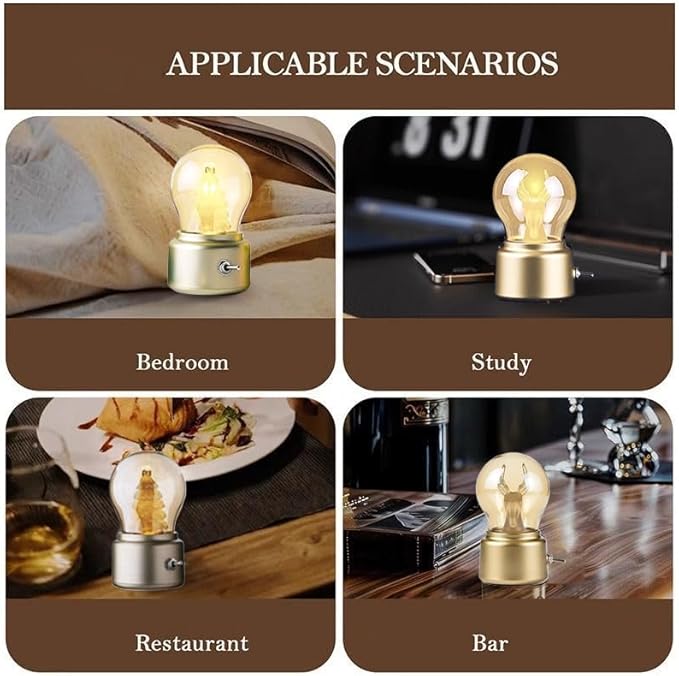 Cute Bulb USB Night Light, British Vintage Creative Ambiance Lamp,Rechargeable Small Lamp, Led Night Light Bulb Lamp Kids Bedside Lamp for Kids, Girls, Boys Gifts