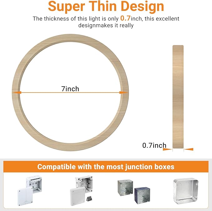 slochi 2Pack LED Flush Mount Ceiling Light Fixture, 7 Inch 15W, 1500LM, Super Slim 0.7 Inch, 3000K-6500K Adjustable Low Profile LED Ceiling Lights for Bedroom, Kitchen, Hallway(Wood)