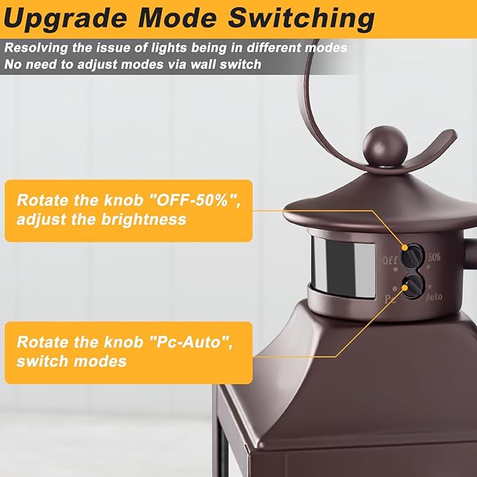 Motion Sensor Outdoor Wall Lights 2 Pack - Oil Rubbed Bronze Dusk to Dawn Light Fixtures, 16" Exterior Wall Sconces, Large Brown Outside Lamps for House, Modern Wall Lanterns