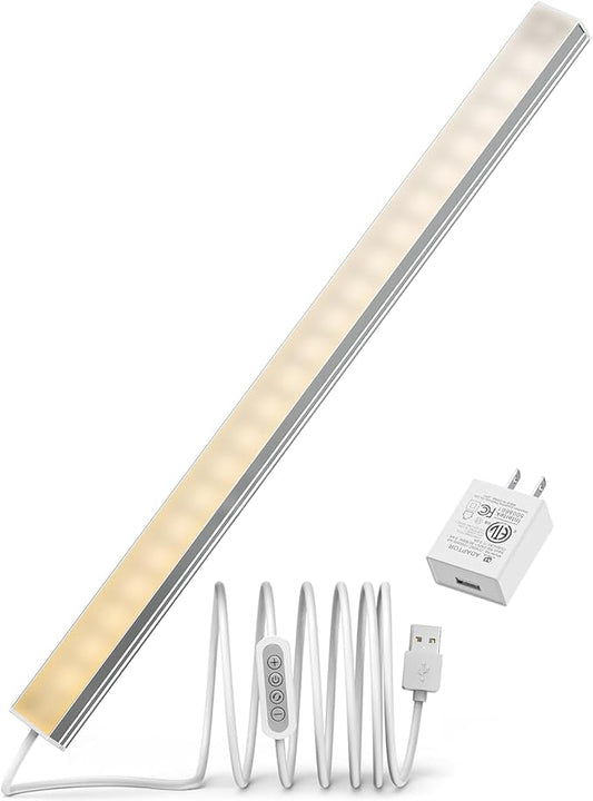 ASOKO LED Under Cabinet Lighting,3 Color Changing(2700K, 4000K,6000K), 14.5in USB Plug-in Under Desk Light, Dimmable LED Grow Light for Home Kitchen,Cabinet,Pantry