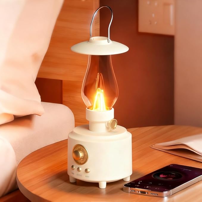 Vintage Kerosene Table Lamp, Waterproof Vintage Bluetooth Speaker with Light, AUX/TF Card/USB, White Gas Lantern for Camping Party Holiday Home Decor Gift