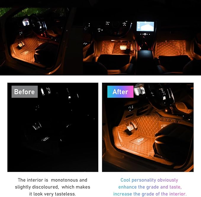 Car LED Strip Light, 24 LED RGB Auto Interior Atmosphere Lights, USB Vehicle Under Dash Ambient Night Light Strip, Interior Decorative Lamp Lighting Kit Car Accessories (Orange)