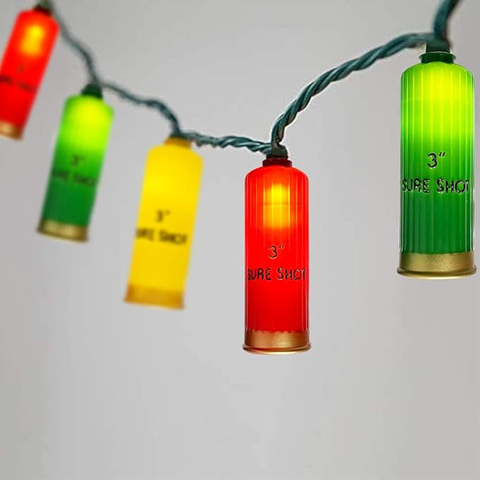 Multicolor Shotgun Shell String Lights Plug in, 8.5Ft Outdoor Christmas Decorations Lights with 10 LED 3D Bullets Lights, Hanging Novelty Bullets Shell Light for Outdoor Patio Garden Backyard Party