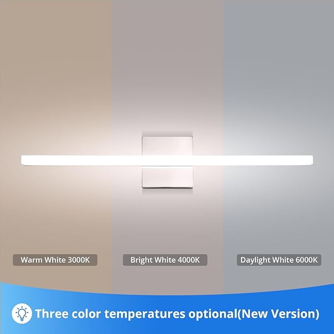 Combuh 24Inch LED Bathroom Vanity Light Bar, Color Changing 3CCT Dimmable Shining Over Mirror Lighting Fixture, Indoor Wall Sconces Modern 14W Chrome