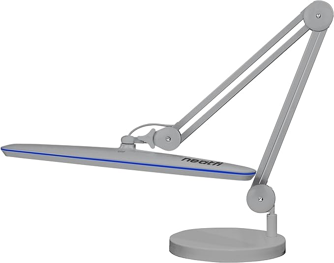 Neatfi XL 2,200 Lumens LED Task Lamp, 24W, 117 Pcs SMD LED, 23 Inches Ultra Wide Lamp, 4 Level Brightness Dimmable, Eye-Caring Light, Glare Free (Non-CCT with Base, Silver)