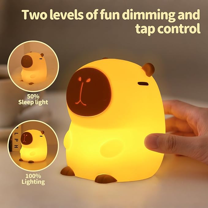 Capybara Night Light Squishy, 50Hrs Nursery Night Light, Touch Control 2 Brightness, 30Min Auto-Off, Rechargeable Bedside Lamp for Baby Kids, [Easter Gifts]