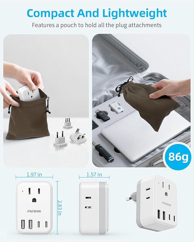 European Travel Plug Adapter Set, 8-in-1 Travel Adapter with 4 AC, 4 USB Ports (2 USB C), US to EU/UK Universal Adapter, International Power Adapter with Type C/G/A/I/D/M Detachable Plugs