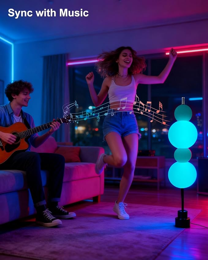 Blue Globe Floor Lamp - RGB & 3000K Dimmable LED, Touch Switch, Modern Tall Standing Lamp for Bedroom, Living Room, Home Office, Gold Metal