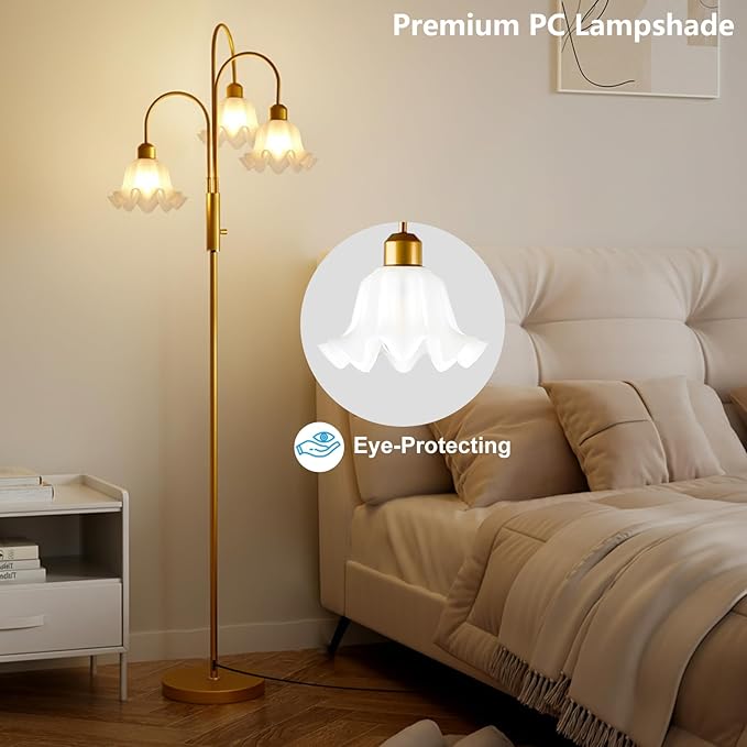 Lightdot 70IN Flower Floor Lamp for Living Room, 3 Light Dimmable Tree Floor Lamps with 3000K Bulb Included for Wedding/Party, Unique Floral Tall Lamp for Bedroom/Sofa Beside/Corner Decor-Gold