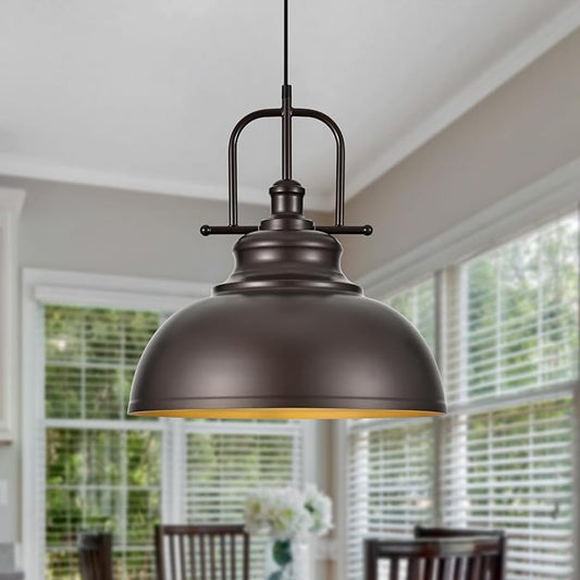 TAKEGO 15.8” Large Farmhouse Pendant Lights Kitchen Island, Oil Rubbed Bronze Rustic Pendant Light Fixture, Vintage Dome Pendant Light, Industrial Hanging Ceiling Lamp for Dining Room, Hallway