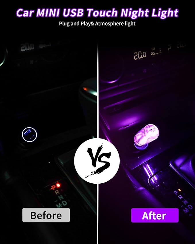 Keiurot USB Light Touch Dimmable Retro USB Led Lights for Car,Mini USB Light Bulb Ambient Lighting for Car Bedroom Party Christmas Hallway Camping,Purple 2Pack