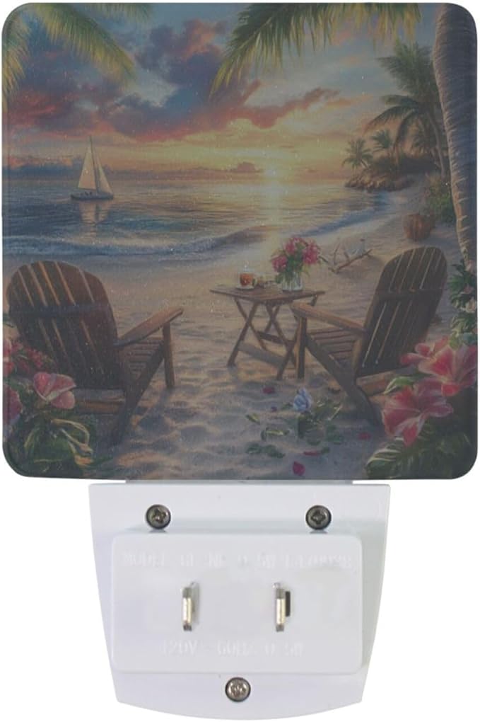 Sunset Beach Night Light 2 Pack Dusk to Dawn Sensor Led Lamp for Women Men Night Lights Plug into Wall Decor for Bedroom Kitchen Corridor, 0.5W