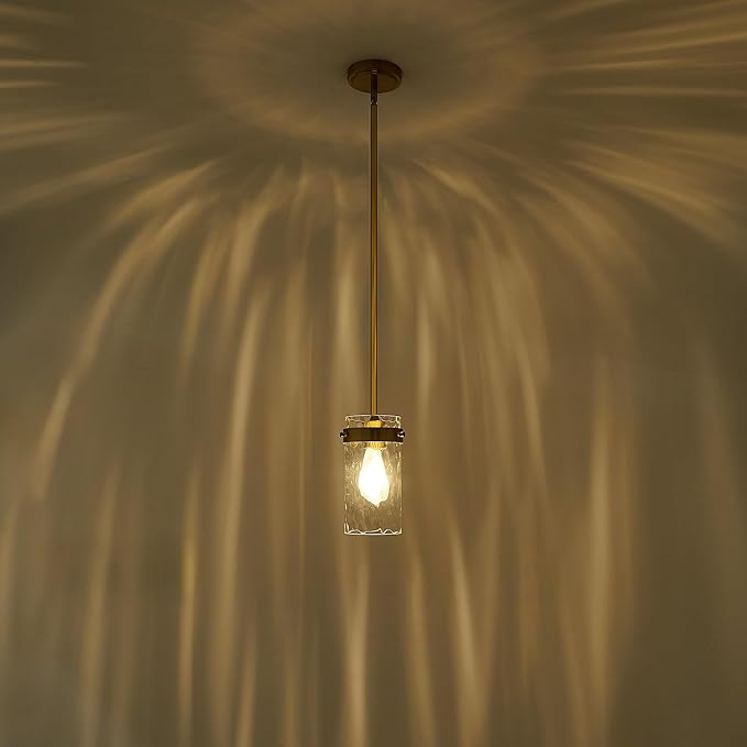 4.72" Hammered Glass Pendant Lighting for Kitchen Island 1 Pack, Modern Brushed Gold Pendant Light Fixtures, Adjustable Ceiling Pendant Light for Kitchen Island Dining Room Bedroom Hallway