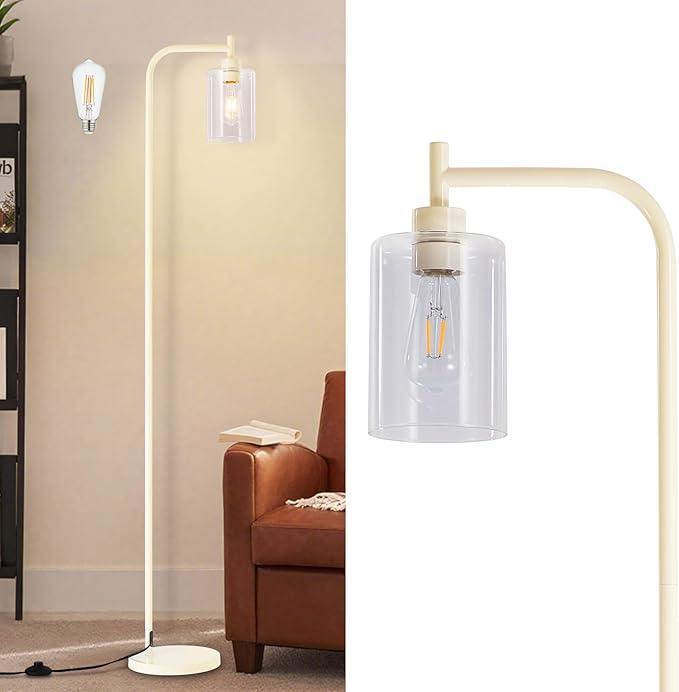 DLLT Floor Lamp Tall for Room: Light Gold Standing Lamp with Clear Glass Lampshade for Living Room - Modern Bright Lamp for Bedroom - Industrial Corner Floor Lamps for Office 8W Led Bulb Included
